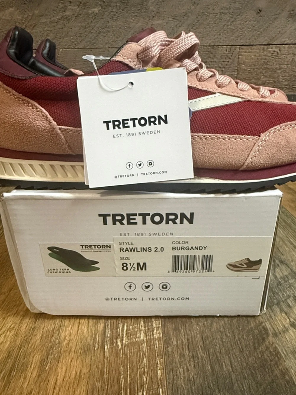 Tretorn Rawlins 2.0 Burgundy Pink Suede Sneakers Size 8.5 Women NWT - Picture 2 of 9
